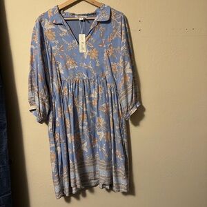 NWT Simply Noelle baby blue floral print collared long sleeve dress Size XXL